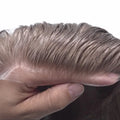 Large Stock Natural Wave 0.06mm Indian Human Hair Toupee 8x10 Size with Thin Poly Skin Base V-Loop Knots and PU Technique