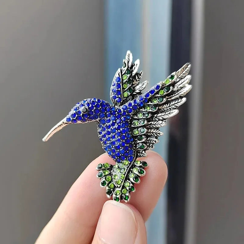 Luxury Hummingbird Brooches for Women Vintage Crystal Fashion Metal Animal Pins