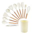 Heat Resistant Kitchen Silicone Cooking Spoons Utensil Set BPA Free Non-Stick Silicone Kitchen Utensils with Wood Handle