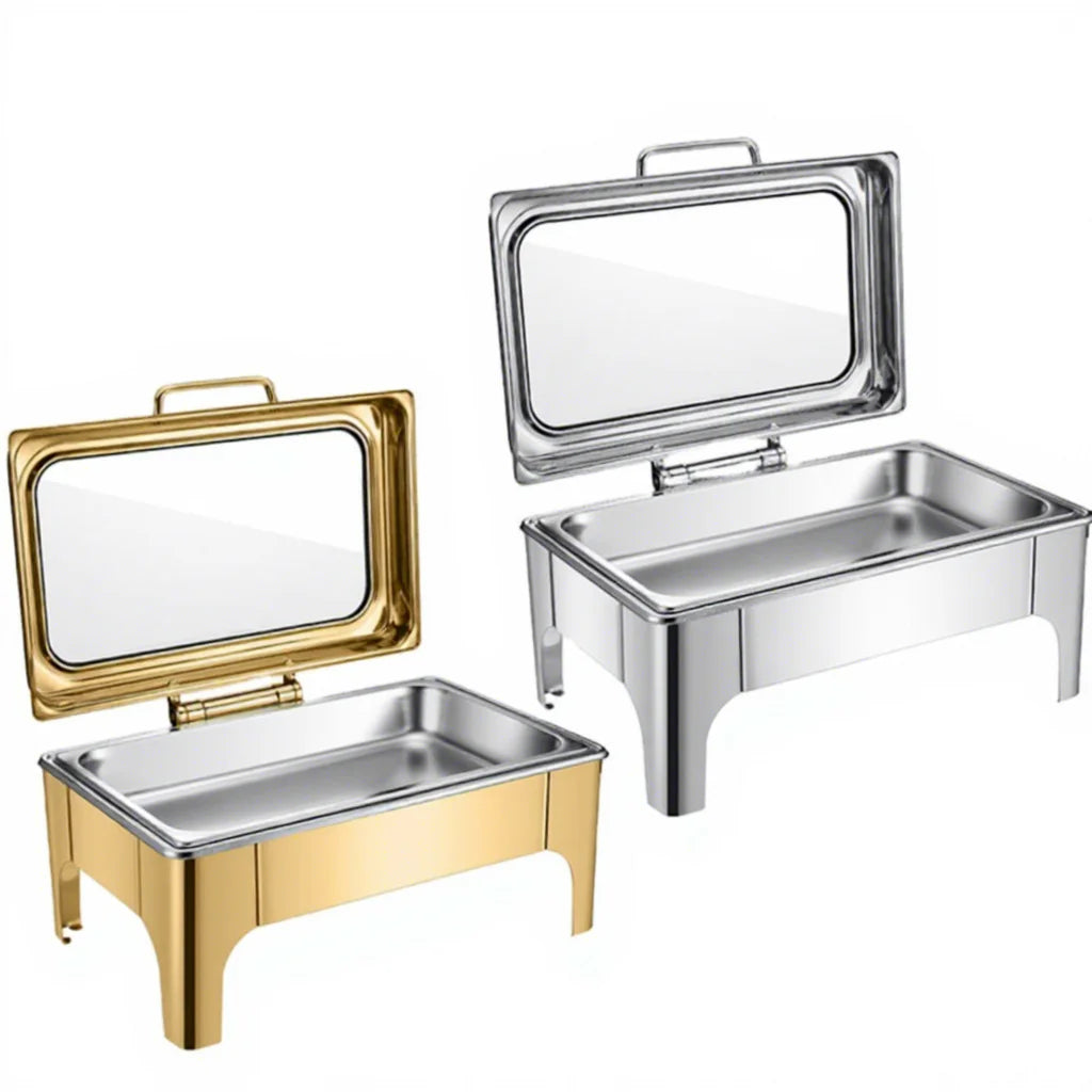 Wholesale Chaffing Dishes  9L Stainless Steel Gold Rectangle Hydraulic Oblong Chafing Dish Buffet Set Luxury Hotel Food Warmer
