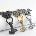 C031 Fashion Jewelry Hip Hop Stainless Steel Chain Necklace Punk Wolf Head Viking Amulet Thor Hammer Pendant  Mens Necklace