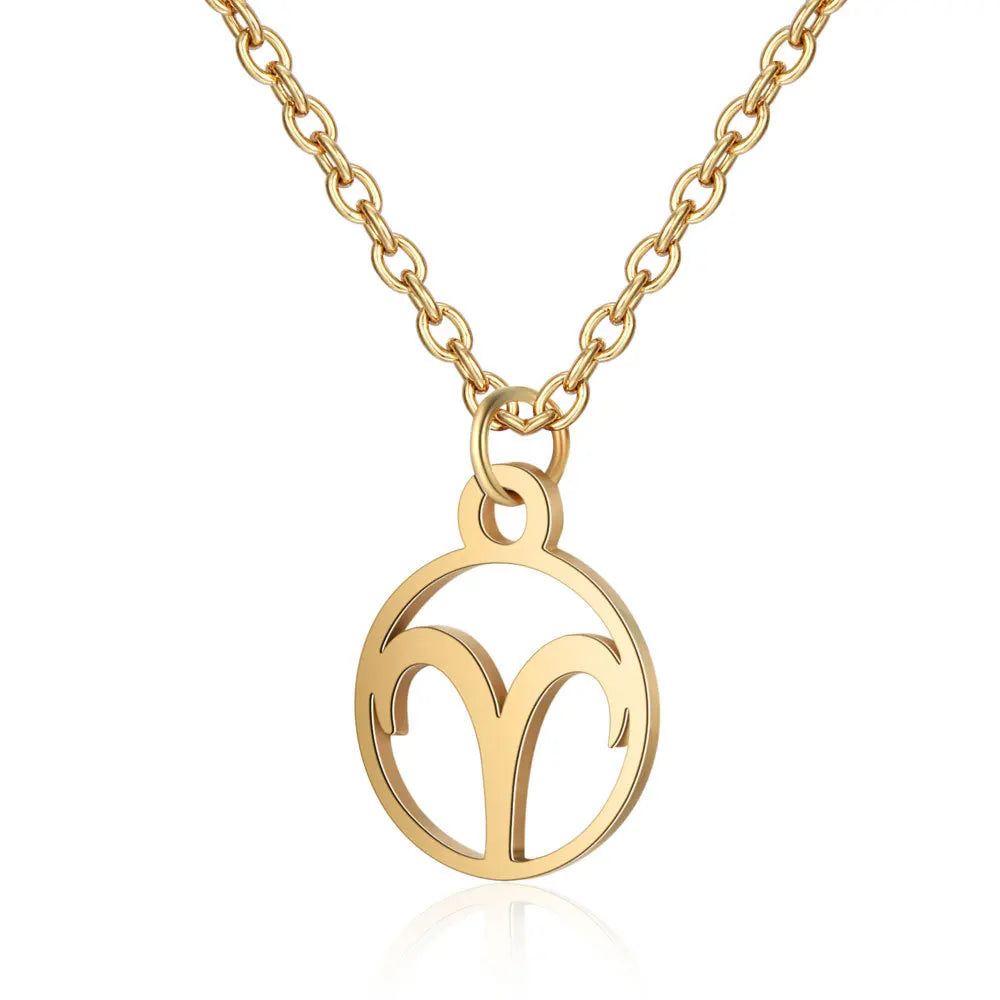 Best Selling 12 Women's Stainless Steel Zodiac Sign Pendant Necklace Gold Plate 12 Zodiac Jewelry with Link Chain