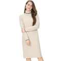 Custom OEM & ODM New Design Long Sleeve Rib Knit Skirt Winter Turtleneck Sweater Dress Skirt