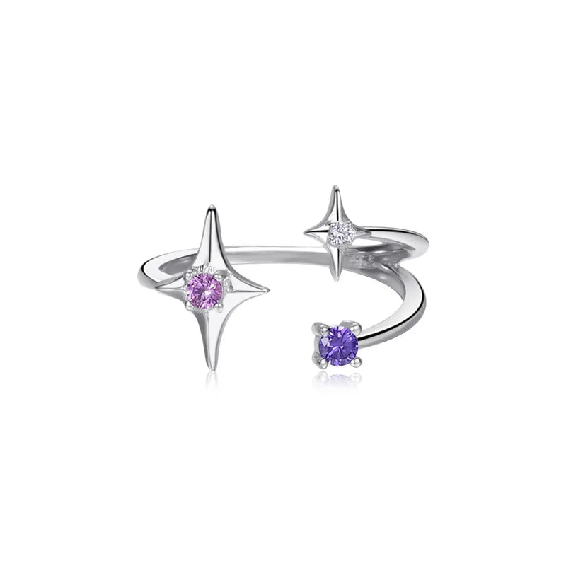 Trendy Gold Plated 925 Sterling Silver Open Adjustable Colorful Zircon Star Ring for Women Wedding & Party Occasions