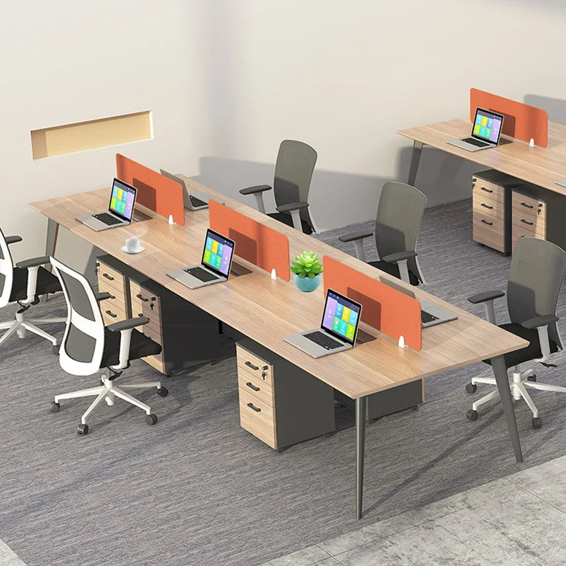 Modern 4-Seater Convertible Modular Cubical Workstation Desk Staff Office Table with Panel Wood Style Furniture Partition
