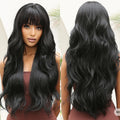 Wigs Wholesale Long Dark Black Synthetic Body Wavy Wigs with Full Bangs Natural False Hair Wig for Women
