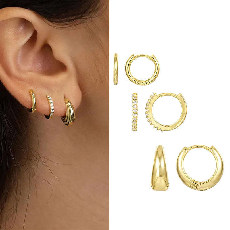 6Pcs Classic 18K Gold Huggie Hoops Lightweight Simple Earrings for Office Style and Daily Wear Jewelry Set