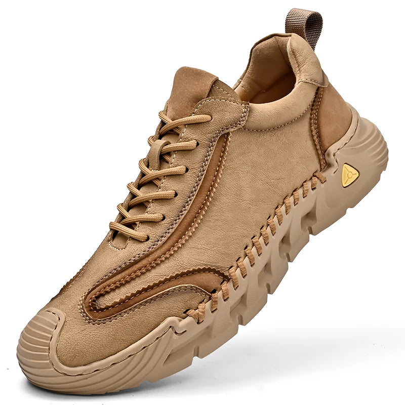 In Ready Stock Custom LOGO 4 Season Hand Made Breathable Genuine Leather Mesh Upper Rubber Sole Men Casual Walking Sneakers