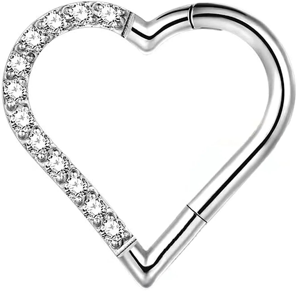 G23 Titanium Heart Cartilage Conch Tragus Helix Earrings Cubic Zirconia Hoop Hinged Segment Septum Ring Nose Rings