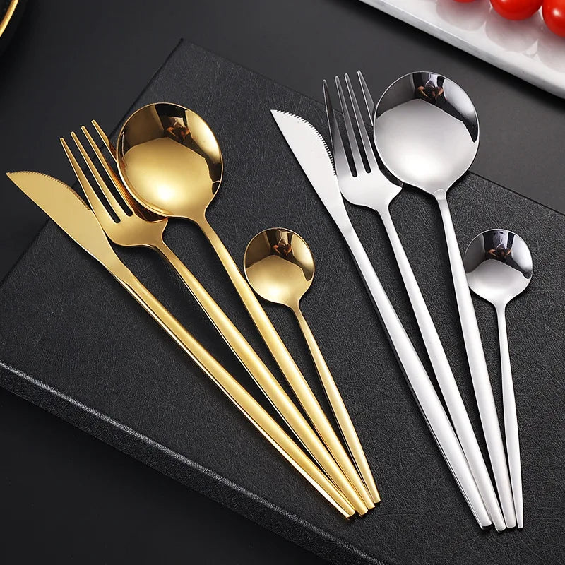 High Quality Stainless Steel Royal Unique Silver Black Fork and Spoon Events Table Wedding Gold Portugal Flatware Cutlery Set