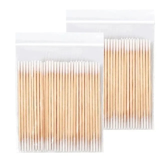Disposable Ultra-small Double-end Wood Cotton Swab 100pcs Lint Free Micro Brushes Eyelash Extension Glue Removing Tools