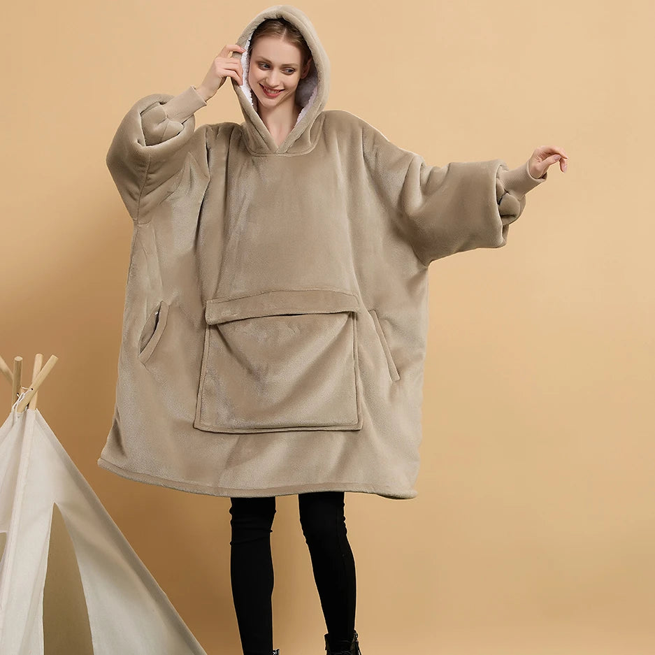 Factory Oversized Fashionable Premium Thick Soft Cozy Sherpa Hoodie Blanket Giant Wearable Blanket Hoodie Christmas for Women