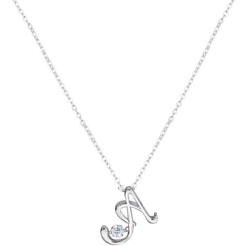 925 Sterling Silver Zircon Diamond White Gold Plated Letter Pendant Necklace Chain for Women