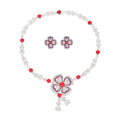 New Fashion Bridal Jewelry Sets Red Ruby Flower Design Jewelry Sets Zirconia Diamond White Gold Jewelry Set for Wedding Party