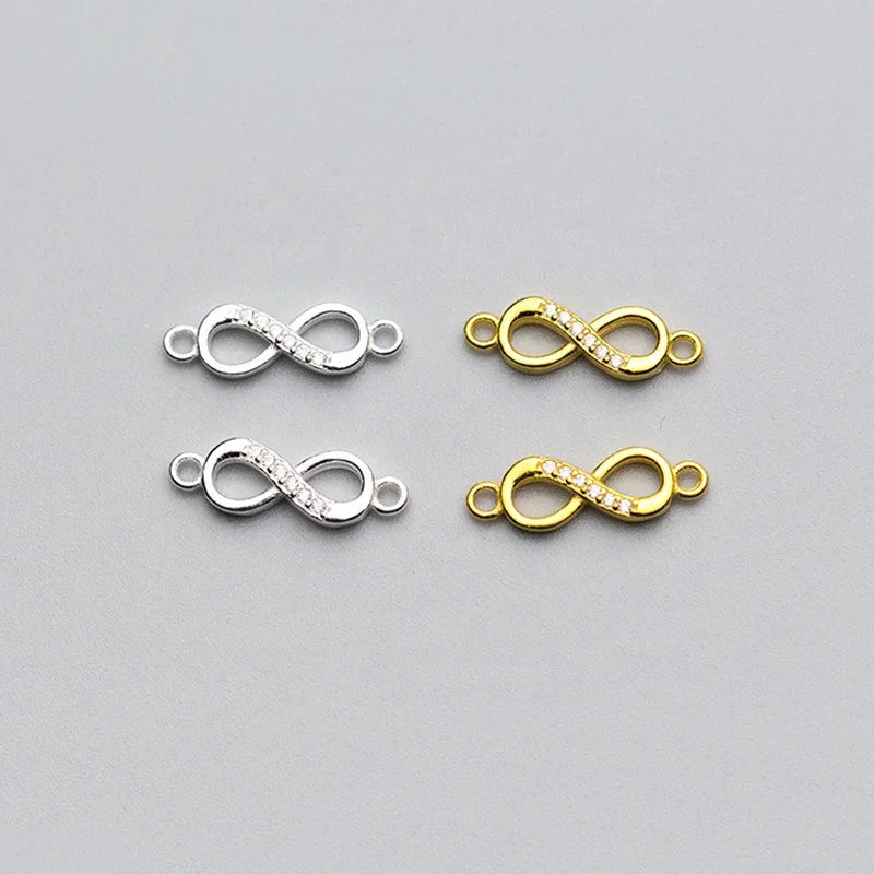 New Fashion 925 Sterling Silver Gold Plated 8-shaped Number Zircon Charms for Jewelry Making Connector