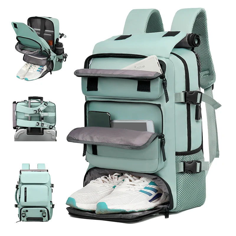 Oxford Cloth Travel Backpack with Large Capacity Fashionable Zipper Closure Features Shoe Pockets