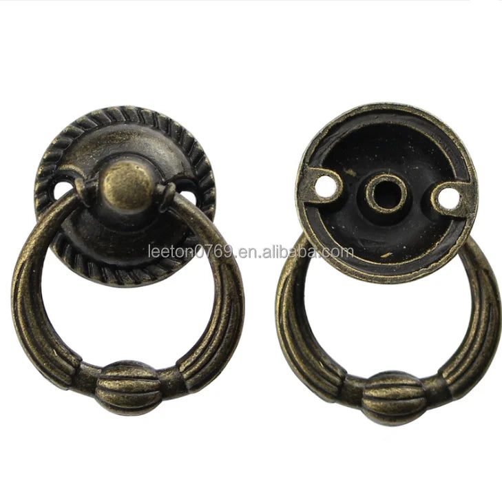 Stock Supply Box Accessories 28 X 38mm Zinc Alloy Antique Brass Metal Cabinet Handle with Pull Ring