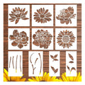 Large Peony & Sunflower Wall Painting Stencils Set PET Hollow Plastic Template for DIY Decorative Use Wholesale
