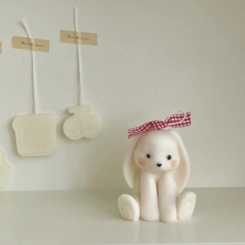 E-1008 Handmade DIY Cute Little Rabbit Silicone Candle Mold Small Animal Sitting Posture Bunny Plaster Soy Wax Mould Home Decor