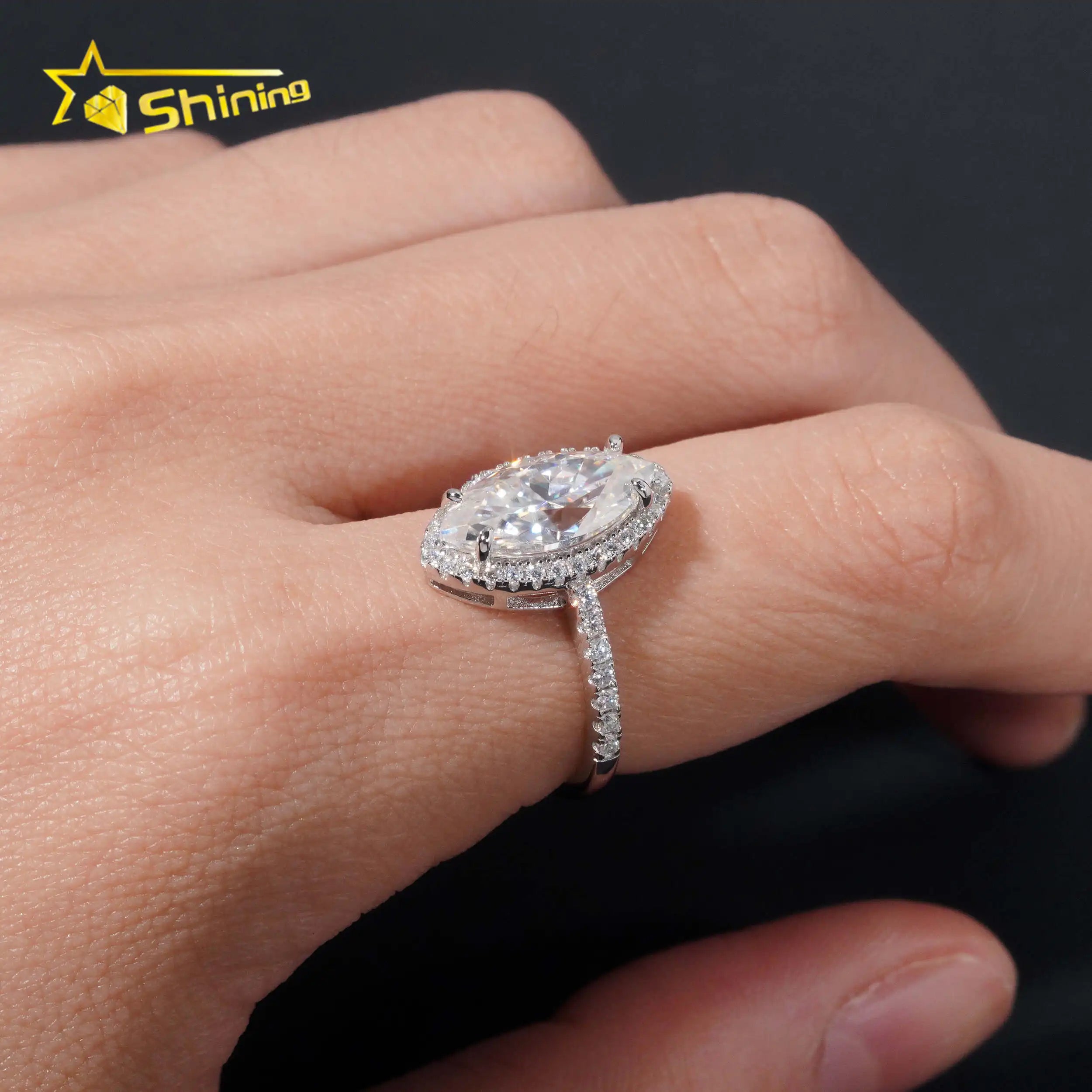 3.4CT Wedding Jewelry Luxury Women Wedding Ring Pass Diamond Tester 925 Sterling Silver Marquise Cut Moissanite Engagement Ring