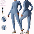 New Women Gym Wear Zipper One Piece Jumpsuit Yoga Clothing Slim Sports Elastic Solid Color Breathable Jumpsuits