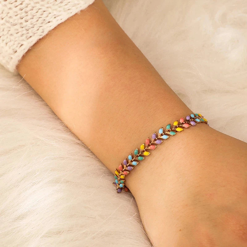Summer Leaves Tocona Charms Bohemian Colorful Chain Gold Bracelet for Women