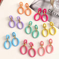 Cute S925 Silver Earrings Cartoon Geometric Oval Drop Earrings Retro Colorful Acrylic Earrings Gifts for Women