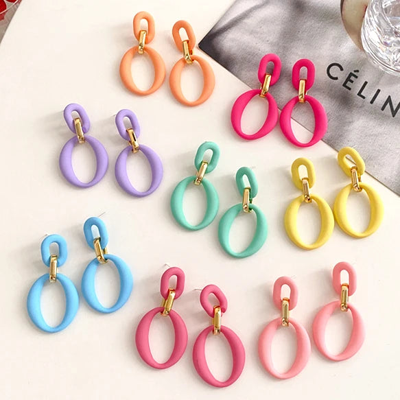 Cute S925 Silver Earrings Cartoon Geometric Oval Drop Earrings Retro Colorful Acrylic Earrings Gifts for Women