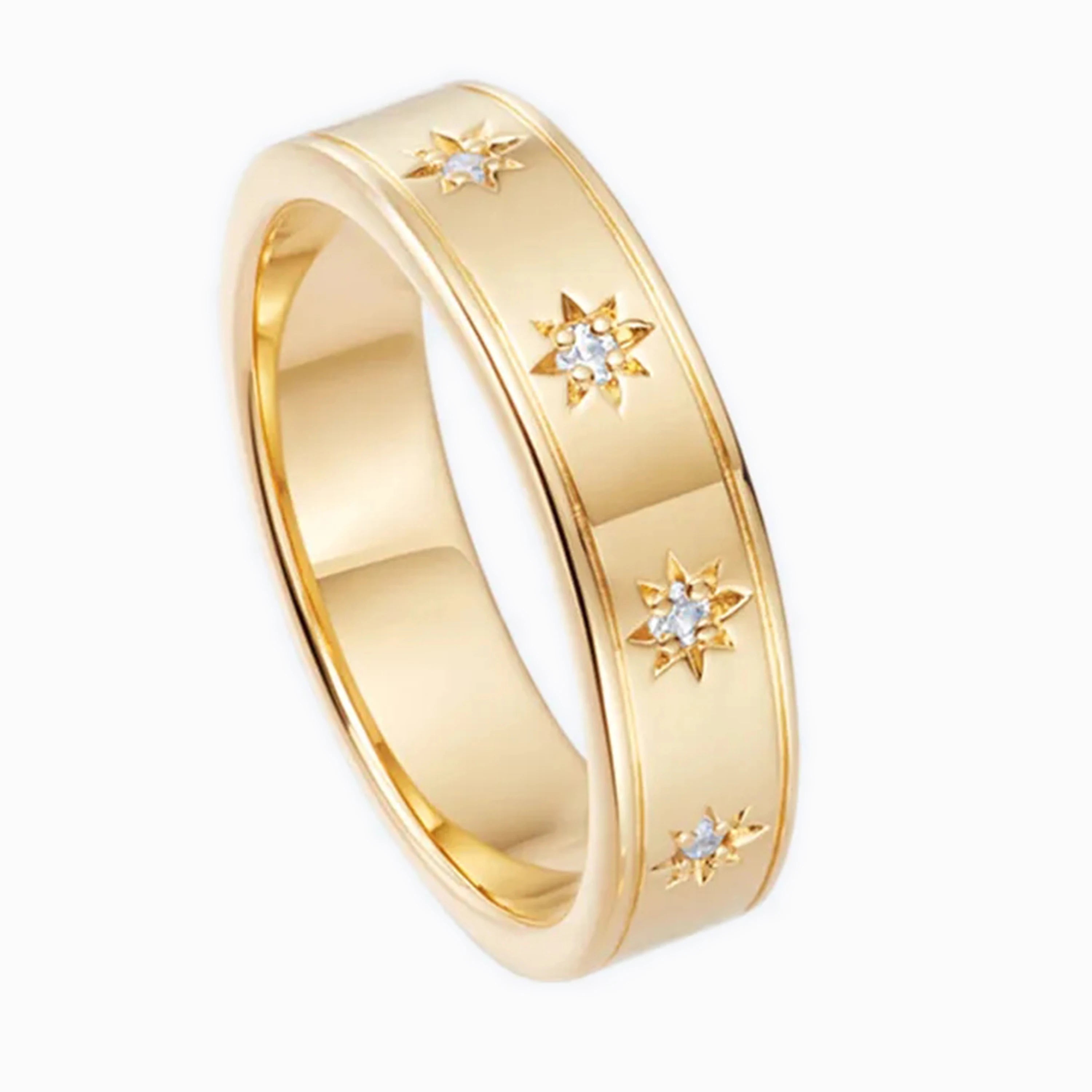 Star Fashion Sterling Silver Jewelry Celestial Cubic Zircon Ring Yellow Gold Plated