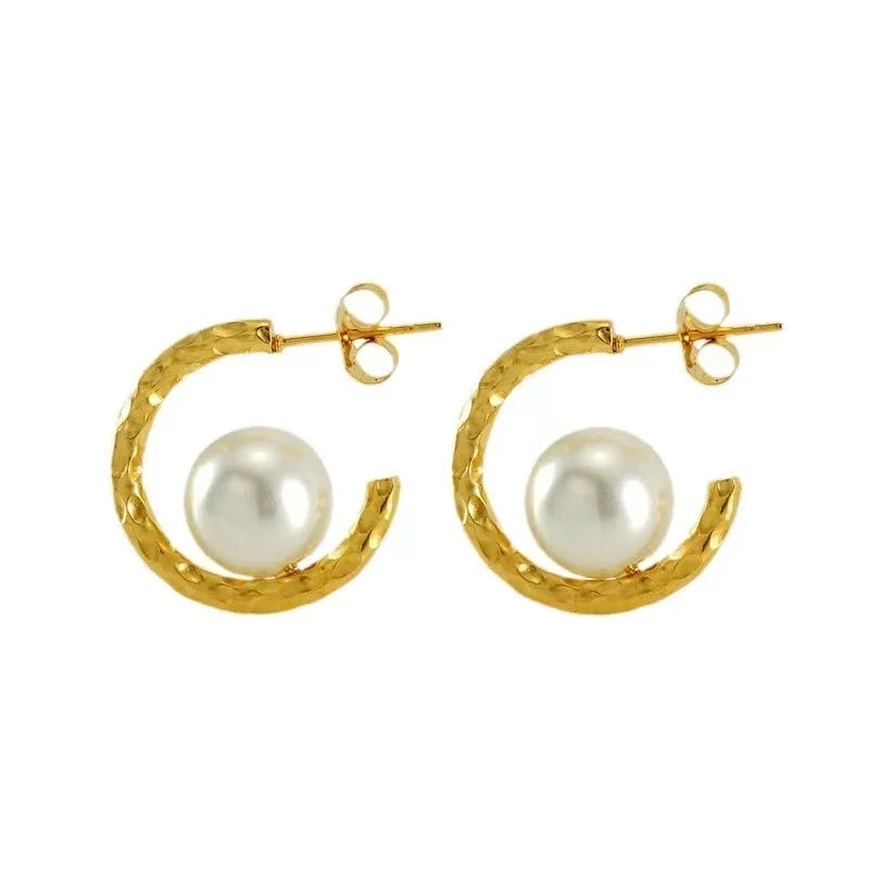 New Fashion Titanium Steel 18K Gold Plated Stainless Steel Daisy Big Flower Drop Pearl Earrings for Women