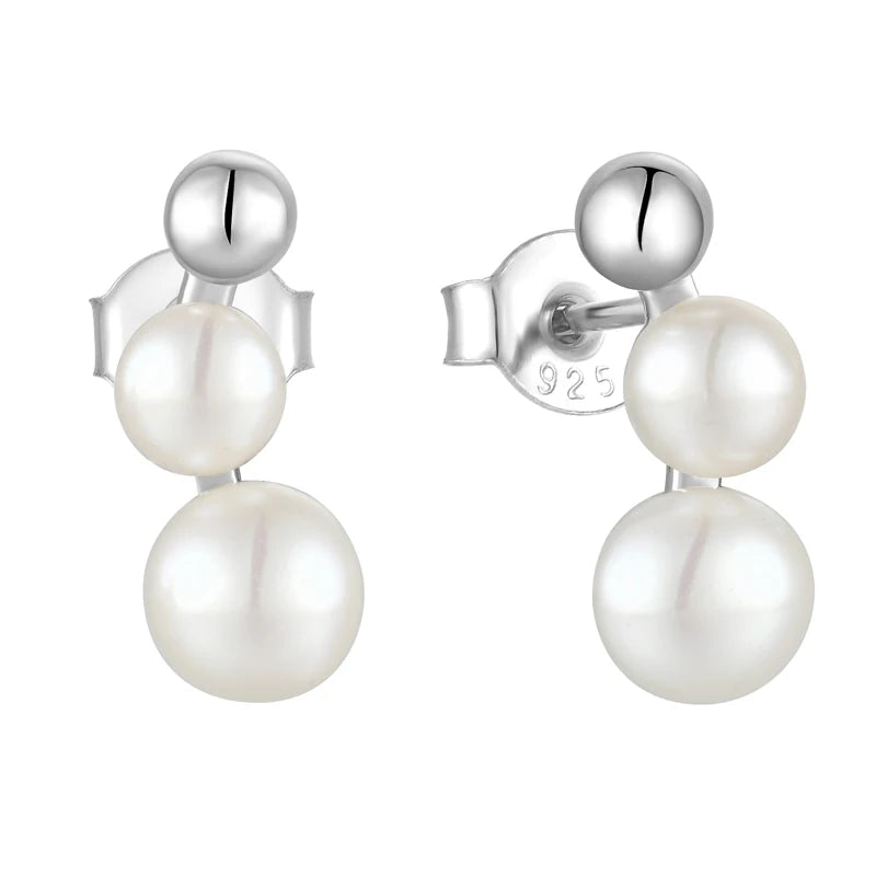 925 Sterling Silver Two Pieces Natural Genuine Freshwater Pearl Stud Earring Real Fresh Water Pearl Earrings