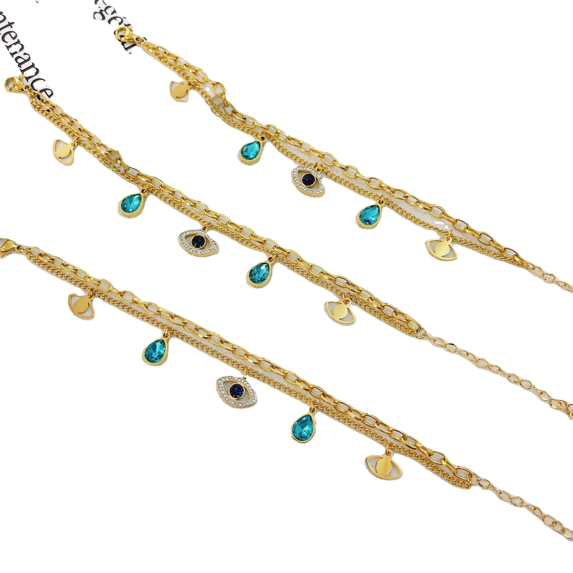 18K Wholesale HD Jewelry Hit Design Rose Gold Silver Evil Eye Stainless Steel Jewelries Set  Fashion Jewelry Bracelet for Women
