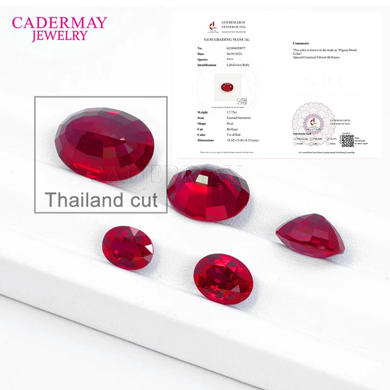 Top Quality Gemstone Thailand Cut Oval Shape Lab Grown Ruby Pigeon Blood Red Ruby Synthetic Corundum Loose With Inclusions