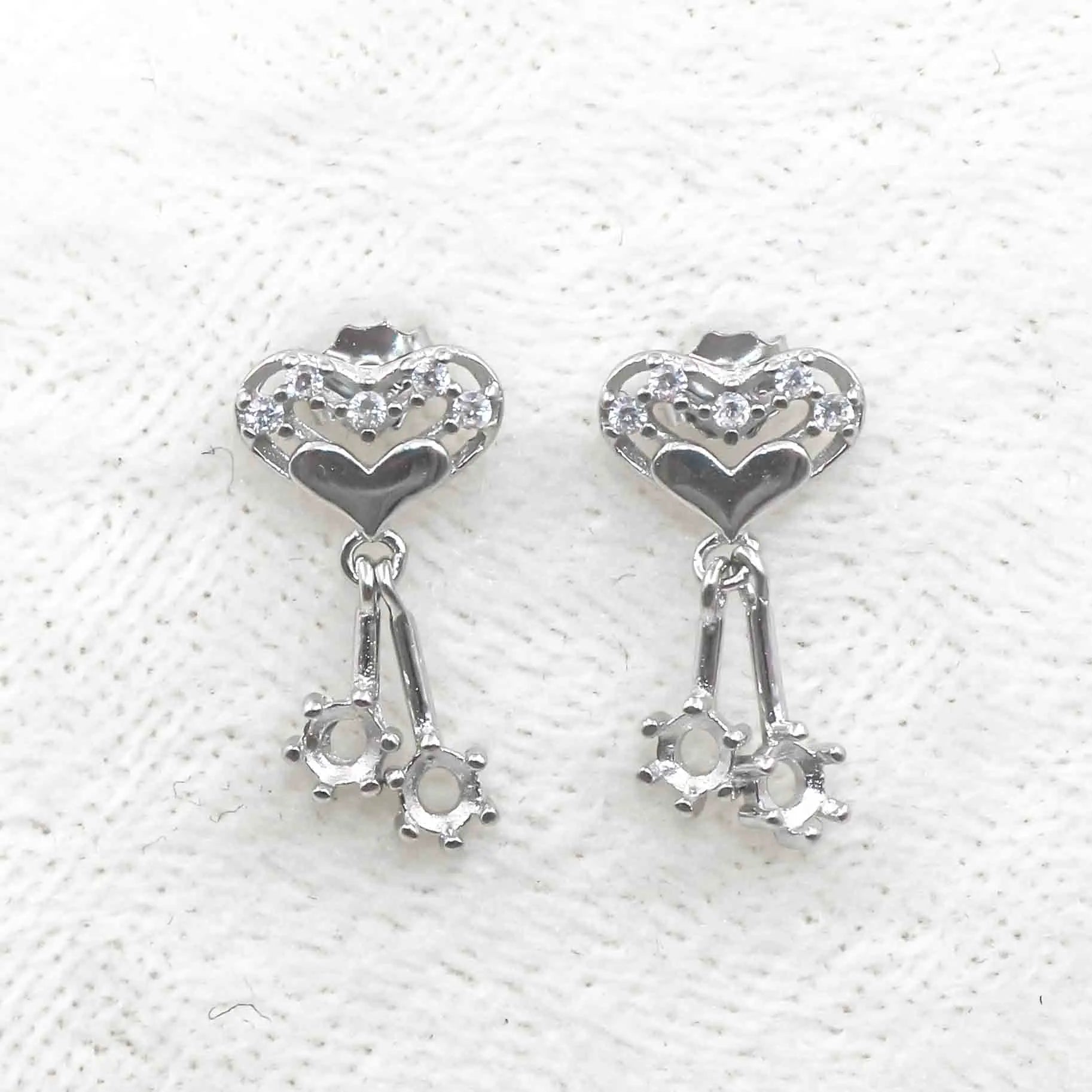 Sterling Silver 3*3mm Semi Mount Stud Eardrops Empty Frame Support Blank Setting S925 Base Without Center Stone DIY for Inlay