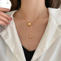 Trendy Stainless Steel Round Beads Snake Bone Transfer 2pcs Round Ball Pendant Glossy  Bead Necklace for Women