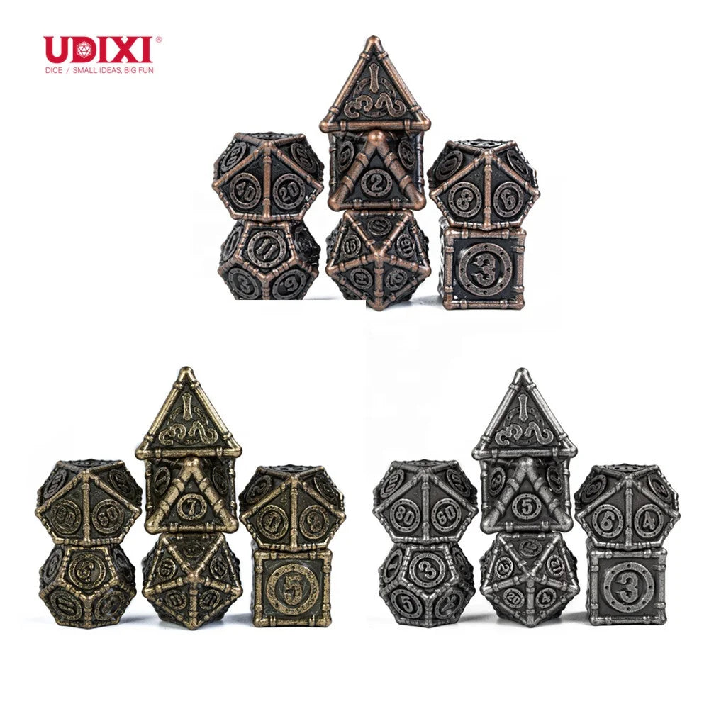 For Udixi Custom Logo RPG Dungeons and Dragons Metal Dice Game Set Polyhedral New Design with Barrel Plating
