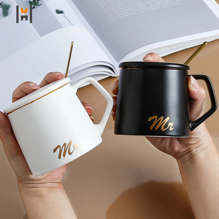 Porcelain Mr Mrs Mug Set  Ceramic Gift Mug for Couple Anniversary Engagement Weddings