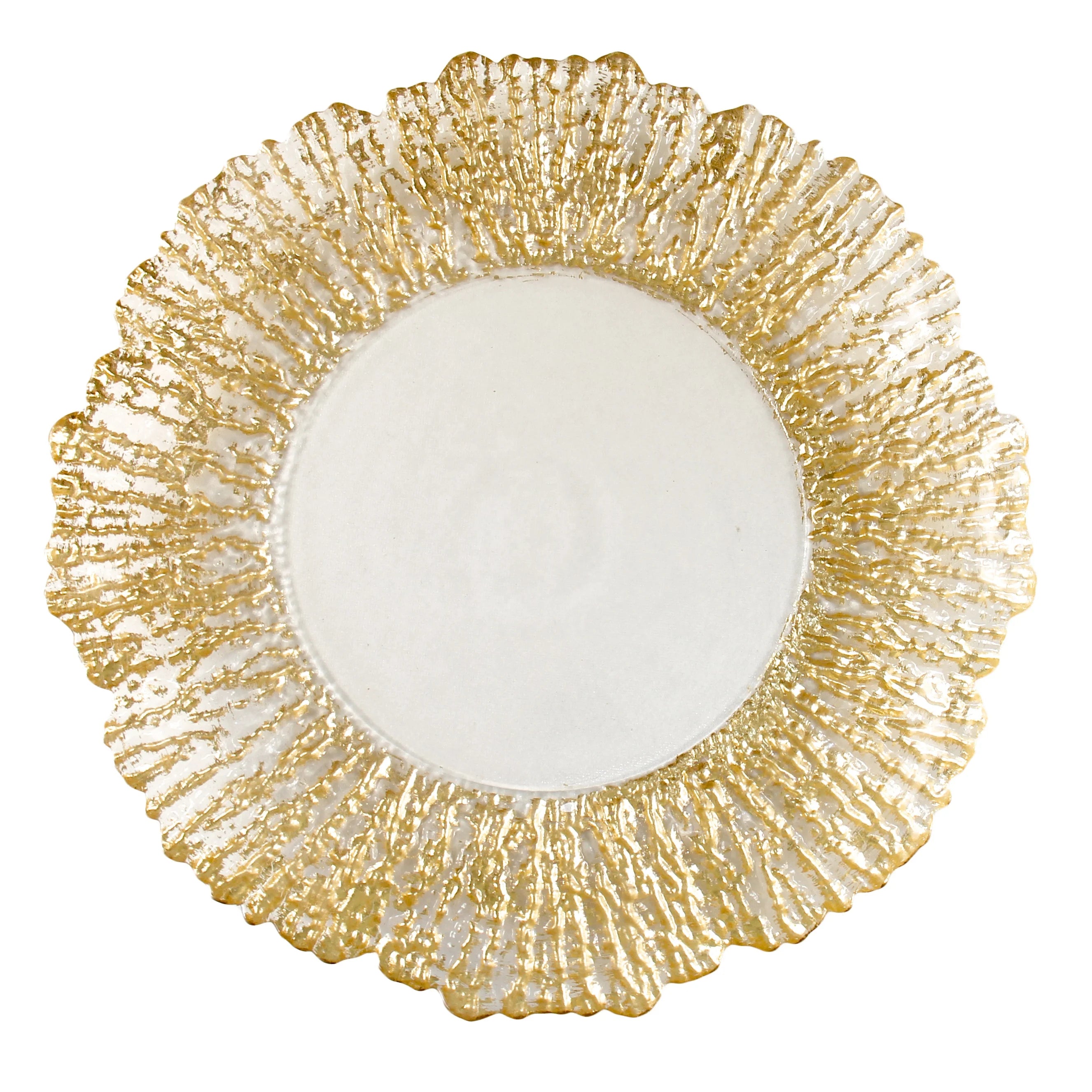 Wedding Event Party Luxury 13inch Crystal Irregular Glass Fruit Plate Gold Foil Electroplate Glass Charger Plates for Restaurant