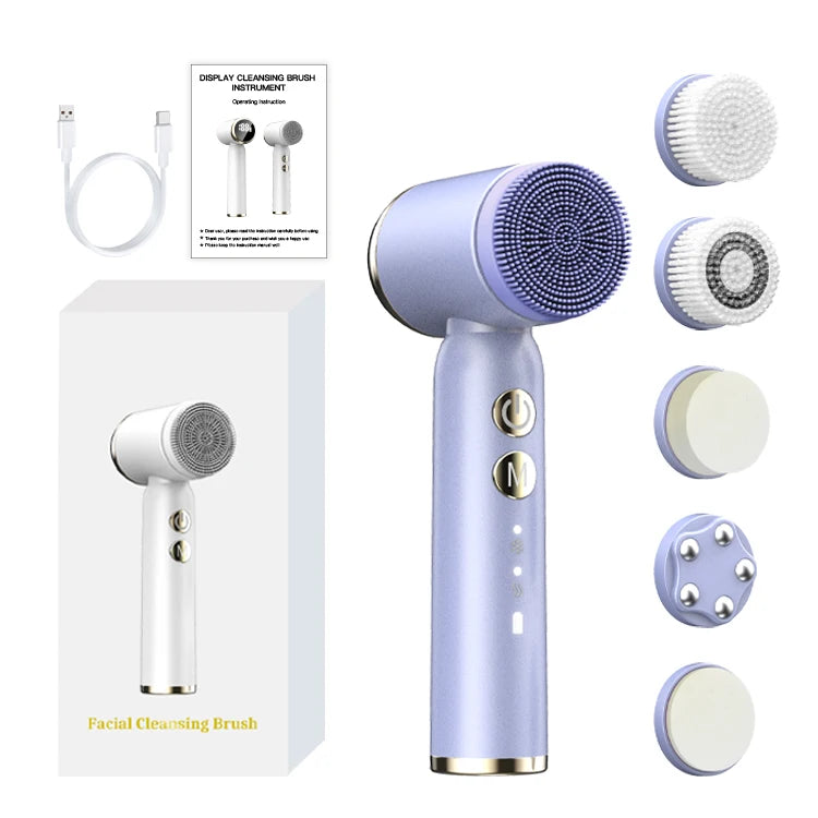 Waterproof Rechargeable Hot Cold Compress Facial Spa Pore Removal Electric Brush Face Cleaner Silicone Face Cleansing Brush