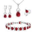 Women's Classic Platinum Plated Silver 925 Custom Jewelry Sets Red Zircon Earrings Necklace Ring Bracelets for Engagement