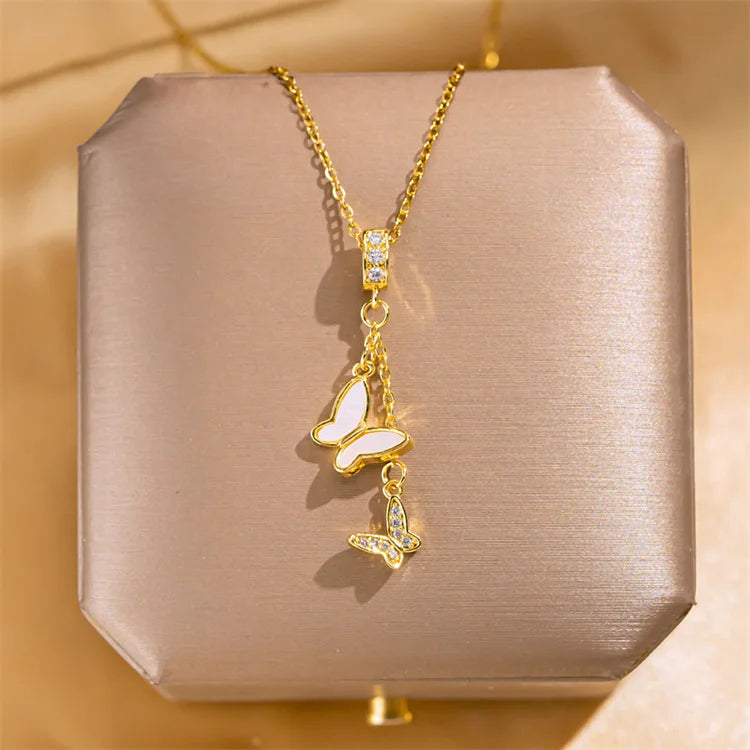 Wholesale Korean Fashion Women Exquisitezircon Full Diamond Pendant Necklace Tassel Butterfly Necklace