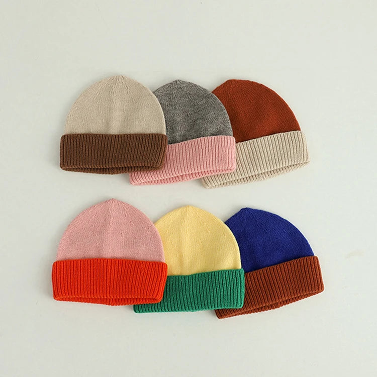 Fashion Trend Boys Girls Kids Knitted Two Tone Beanie Winter Hat Cap Single Cuff Beanie Hat Manufacturer
