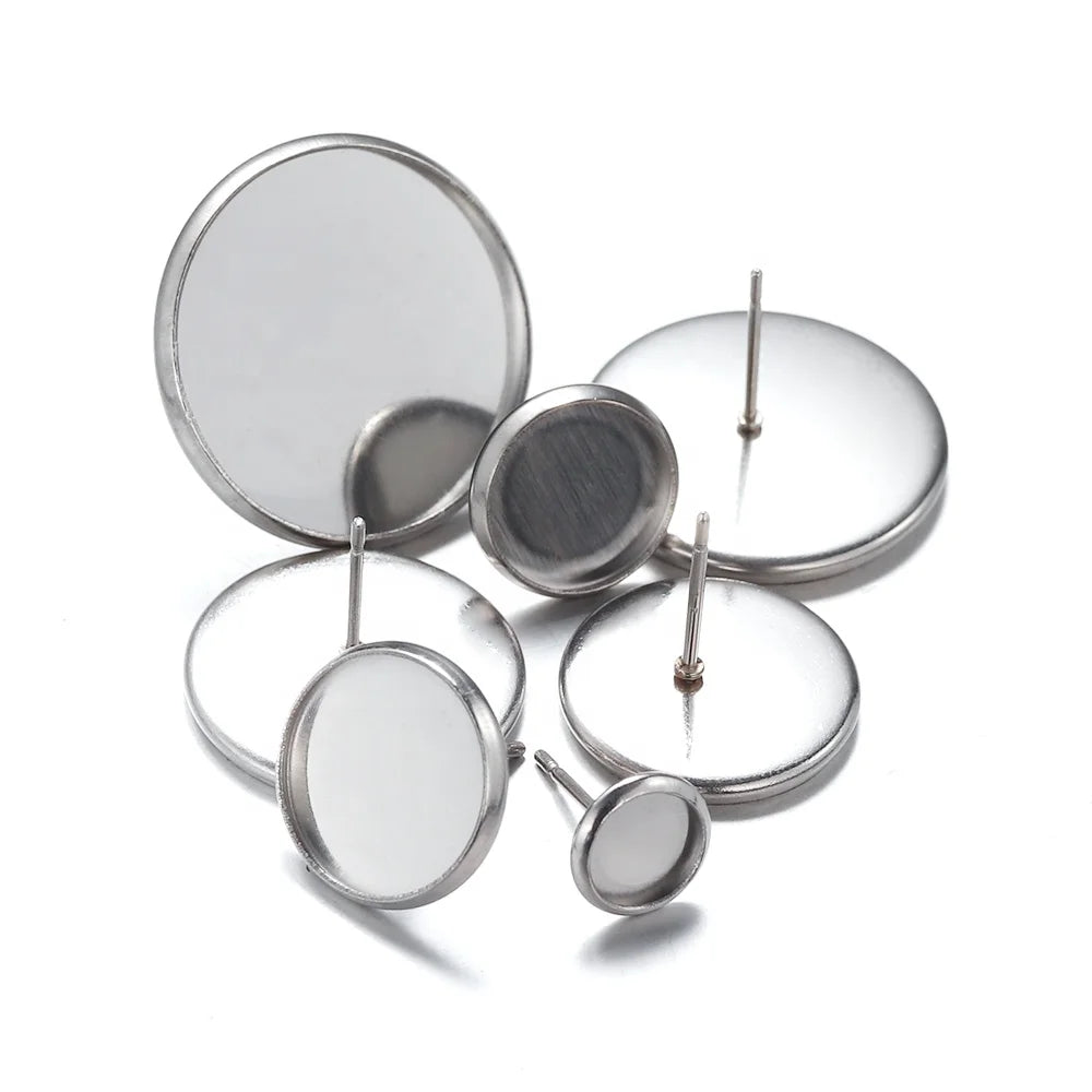Wholesale Stainless Steel Round Tray Ear Ring Base Settings Earrings Diy Earrings Stud Jewelry Accessories
