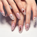 24 Pcs Pink Bling Chain With Blush Bow and Strawberry Details Press on Nails Artificial Fingernails Customize False Nails 3404