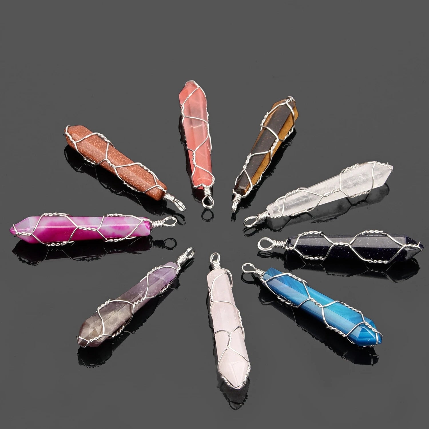 Men Women Natural Healing Gem Stone Jewelry Reiki Hexagonal Pendulum Chain Healing Crystals Pendant