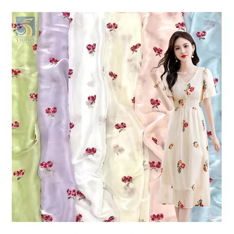 2025 French Fancy Design Embroidery Organza Fabric Soft Polyester Organza Embroidered Floral Fabric