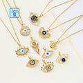 Turkish Blue Eye Brass Cz Micro Inlaid Zircon Crystal Drip Oil Evil Blue Eye Pendant Choker Necklace for Women Men Jewelry