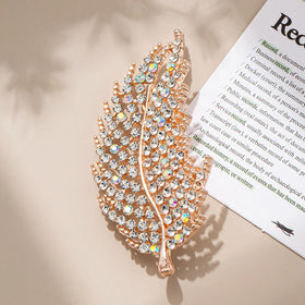 Fashion Shiny Crystal Alloy Pearl Animal Shape Feather Rose Gold Base Rhinestone Wedding Brooch Women Jewelry Wholesale