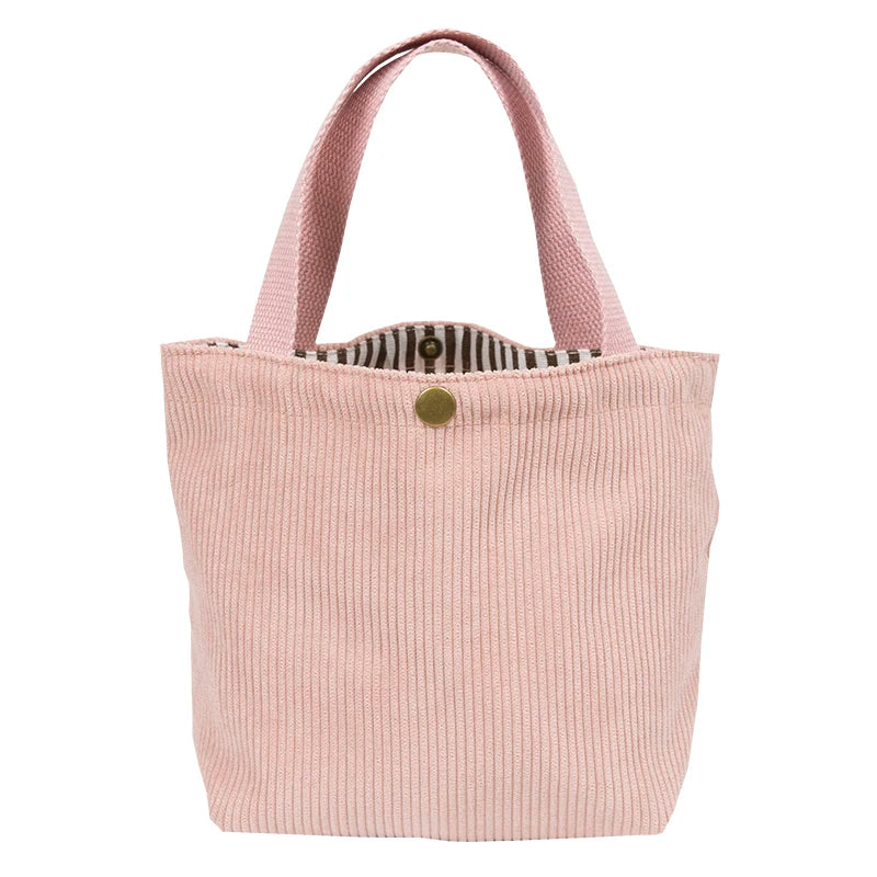 Women's Eco-Friendly Canvas Corduroy Boat Shape Tote Bag Lunch Custom Printed Logo Silk Screen Cotton Handle Button Promotional