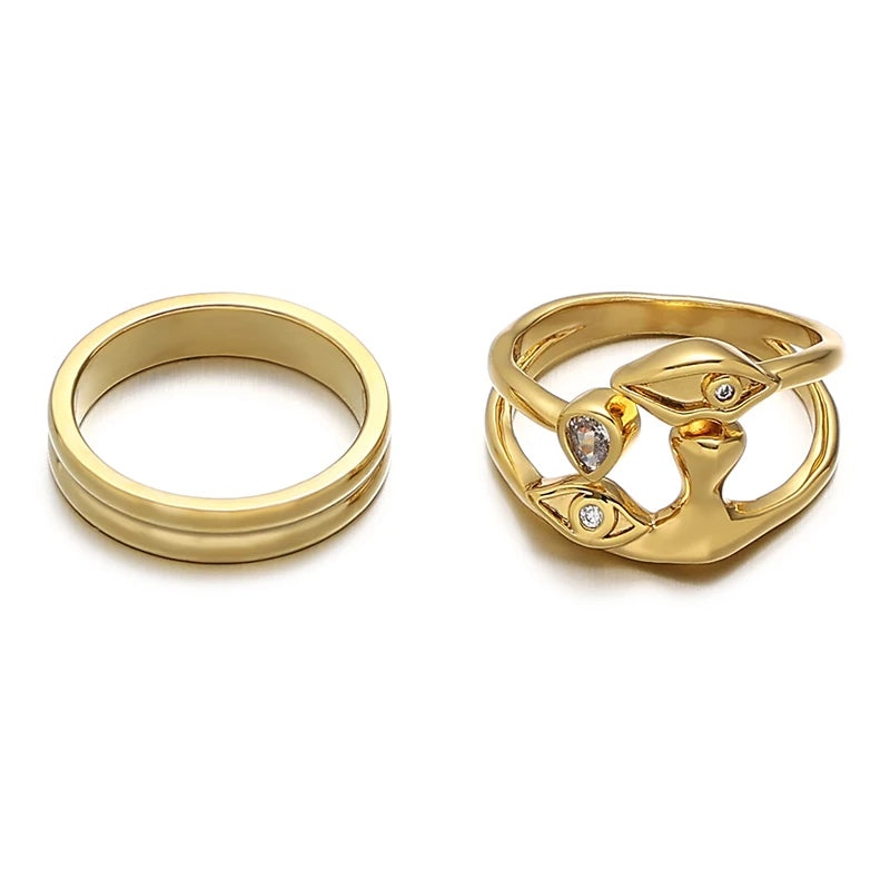 QT Trendy 18K Gold Plated Brass Zircon Engagement Wedding Ring for Women
